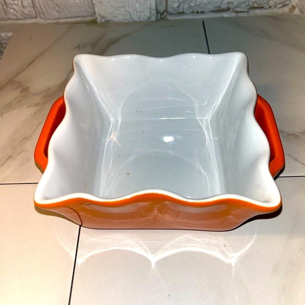 Authentic Gates Ware Orange and White Ceramic Baking Dish 1.2 QT - Picture 6 of 14